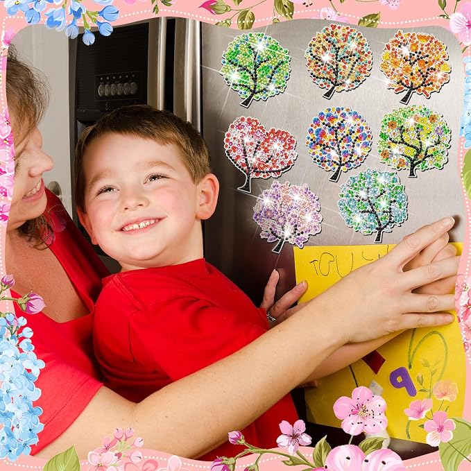 Remuuly 30 Pcs Tree of Life Diamond Painting Magnets Diamond Art Magnets | Diamond Art Kit for Adults, Refrigerator Magnet, 5D Rhinestone Fridge Magnetic Sticker, Diamond Club Gift, Beginner DIY Craft
