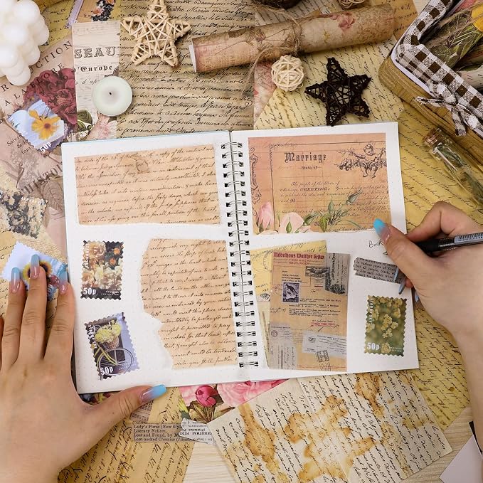 GNILLKO 300 PCS Vintage Scrapbook Supplies Kit | Scrapbook Paper Junk Journal Supplies with Stickers for Planner, Bullet Journaling, Junk Journal
