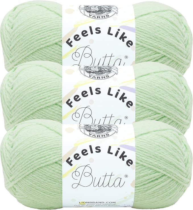 Lion Brand Yarn Feels Like Butta Soft Yarn for Crocheting and Knitting, Velvety, 3-Pack, Mint | Buttery Soft Machine Washable Worsted Weight Knit Fiber for Cuddly Baby Blankets, Warm Sweaters, Smooth Amigurumis