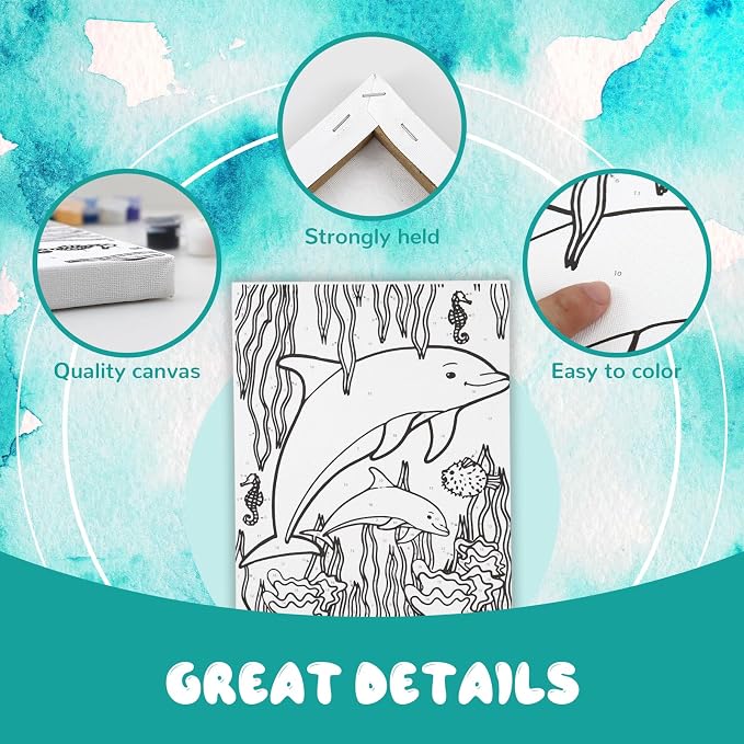 goldentime 3 Pack Kids Paint by Numbers Kit, Pre-Drawn Canvas Painting, Includes 8x10 inch Framed Canvas with 18 Acrylic Paints, 5 Brushes, Perfect Creative Gifts & Arts and Crafts for Kids