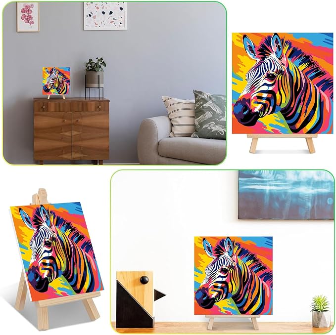 ajepon Zebra Paint by Numbers Kit for Kids with Frame - Zebra Paint by Number for Kids, Kid Painting by Number Kits Age 6-8 for Home Wall Decor 8X8inch (with Wooden Easel)