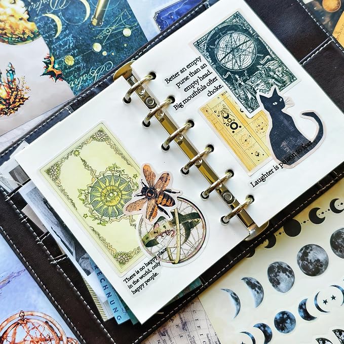 PRSTINCOL Vintage Astrology Sticker Book with Celestial Papers, 40 Pages