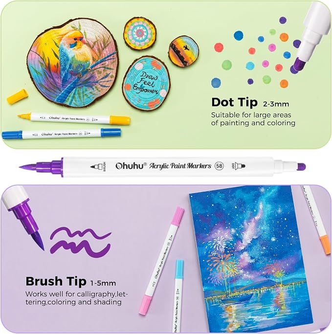 Ohuhu Acrylic Paint Markers 36 Colors Brush & Dot Acrylic Markers - Akaka