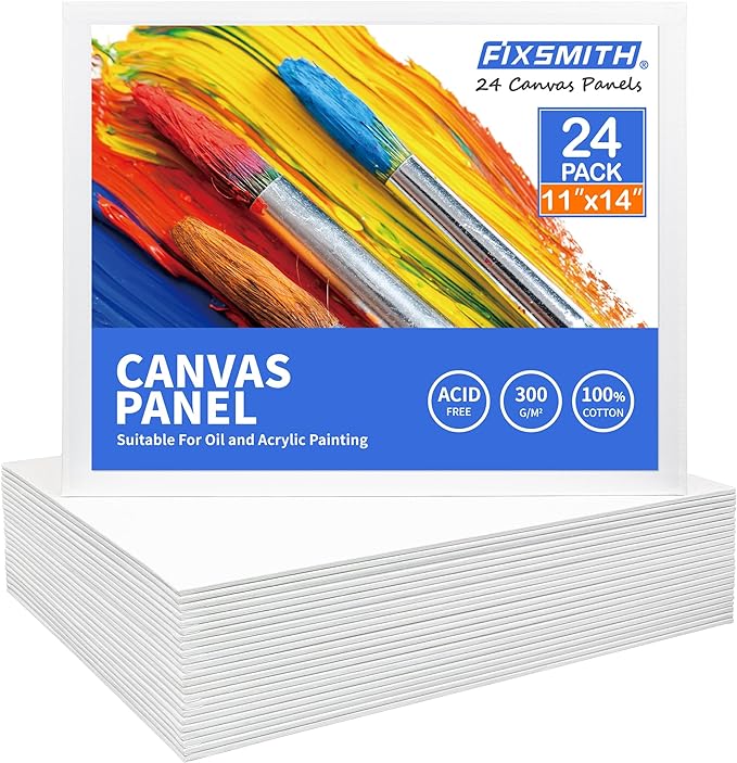 FIXSMITH Canvas Boards for Painting 11x14 Inch, Super Value 24 Pack Paint Canvases, White Blank Canvas Panels, 100% Cotton Primed Canvas for Painting, Painting Art Supplies