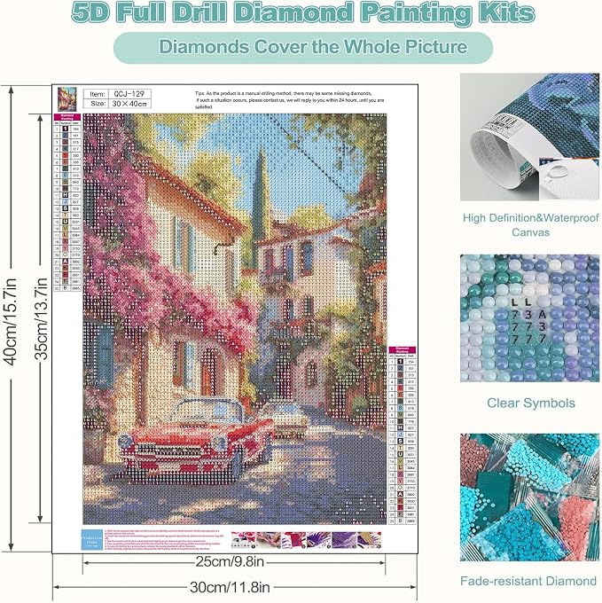 Accompany Wind Flowers Street Scenery Diamond Art Kits for Adults, 5D Landscape Diamond Painting Kits for Beginners,DIY Round Full Drill Diamonds Gem Art Crafts for Home Wall Decor Gifts 12x16 Inch