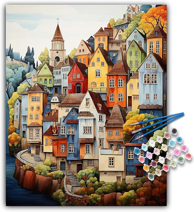 Paint by Numbers Kit for Adults Beginner, Colorful Village, 16x20 Inch
