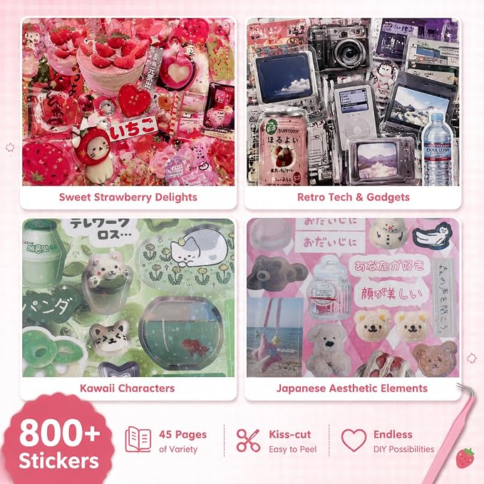 Tmtains 800+Pcs Japanese Sticker Book for Scrapbook Junk Journal (Memory)