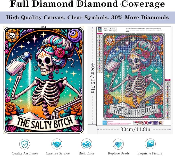 HHMATITS Skull Diamond Art Kits for Adults, Diamond Painting Kit 12x16IN