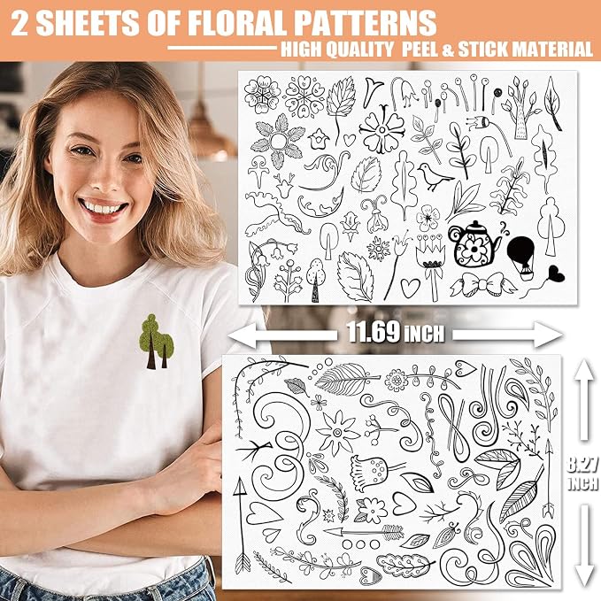 Patemby Embroidery Pattern Water Soluble Embroidery Stabilizers, Stick and Stitch Embroidery Paper Wash Away with Pre-Printed Pattern Designs Stencils Transfers for Hand Sewing Lover Beginner