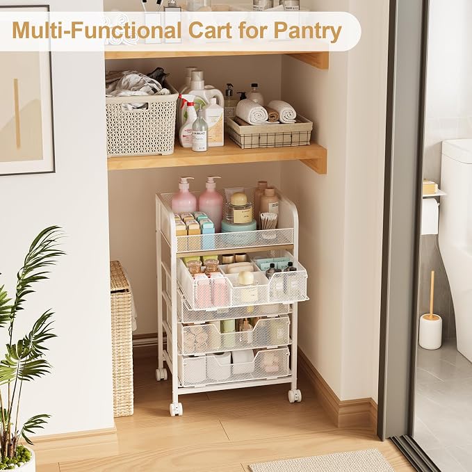 5-Tier Craft Organizer Cart with Wheels,Craft Organizers and Storage with Drawers,Lockable Wheels Rolling Utility Cart with DIY Divider,Office Supply Organizer,Ideal for Studio,Office Patent Pending