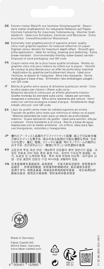 Faber-Castell 3 Count Pitt Graphite Matte Tin - HB, 2B, 4B - Matte Black Graphite Pencils