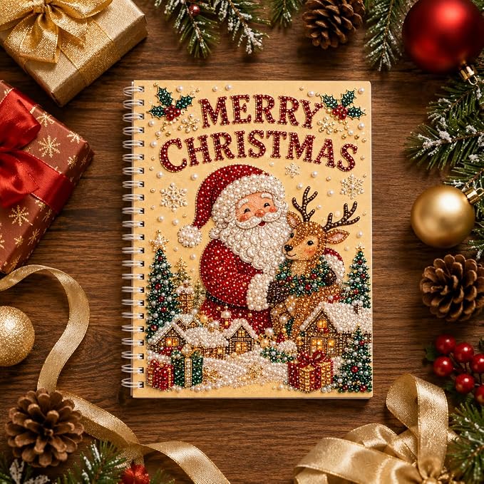 100 Pages DIY Christmas Pearl Diamond Art Painting Notebook，Style G