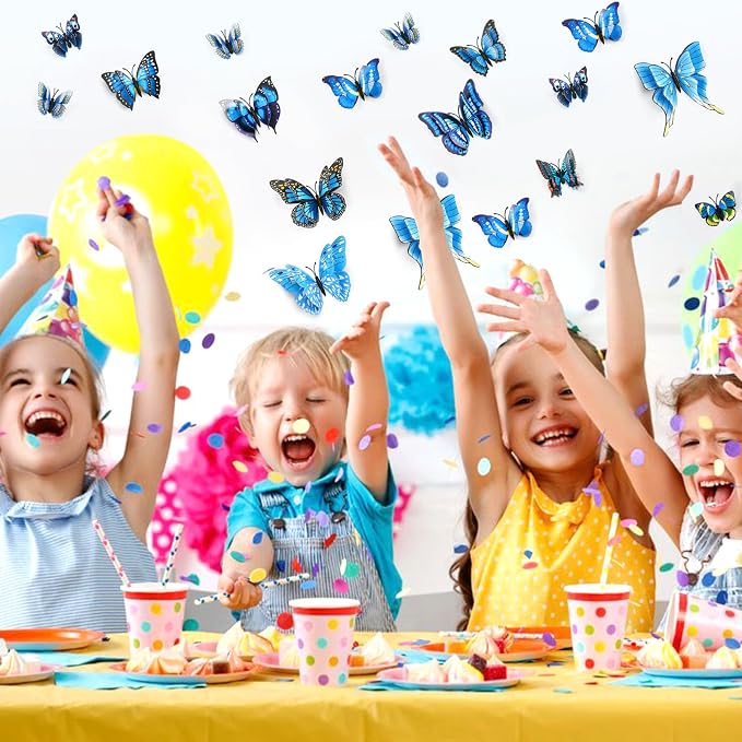 SAOROPEB 3D Butterfly Wall Decor, 72 Pcs Blue Butterfly Decorations