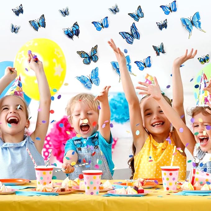 SAOROPEB 3D Butterfly Wall Decor, 24 Pcs Double Layer Butterfly Decorations for Party Decorations Locker Decor Refrigerator Decal, Reusable (Blue)