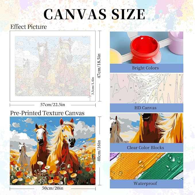 Paint by Numbers Kit for Adults, Wild Horses Number Painting Canvas Kit | DIY Acrylic Painting Set for Beginners, Stress Relief Relaxing Craft, Home Wall Decor, Holiday Gift for Adults, 16x20 Inch