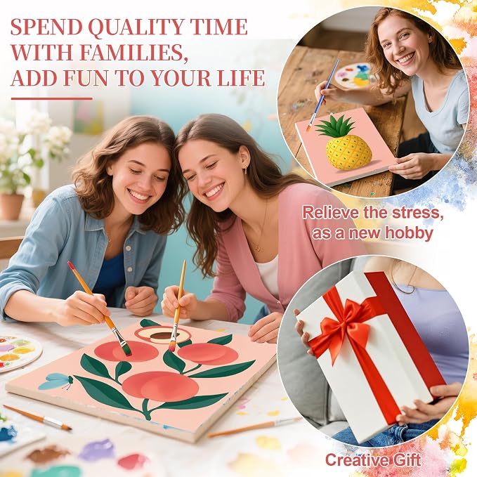 Qoosea Paint by Numbers Kit for Adults with Framed Canvas 4 Pack | Fruit Paint by Number Arts Kits for Beginner with Wooden Easel, Acrylic Set, Brushes for Home Decor, 9*12 Inch
