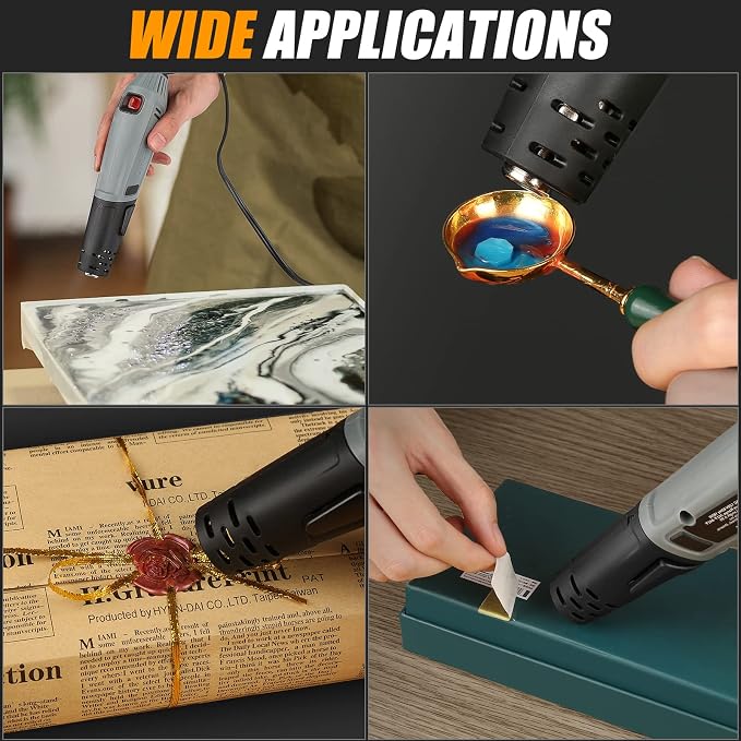 DIAFIELD Mini Heat Gun with 2 Temp Setting 302℉-842℉ | Fast Heat up, with Reflector Nozzle and 5.9Ft Cable for Epoxy Resin, Craft, Embossing, Shrink Wrapping & DIY