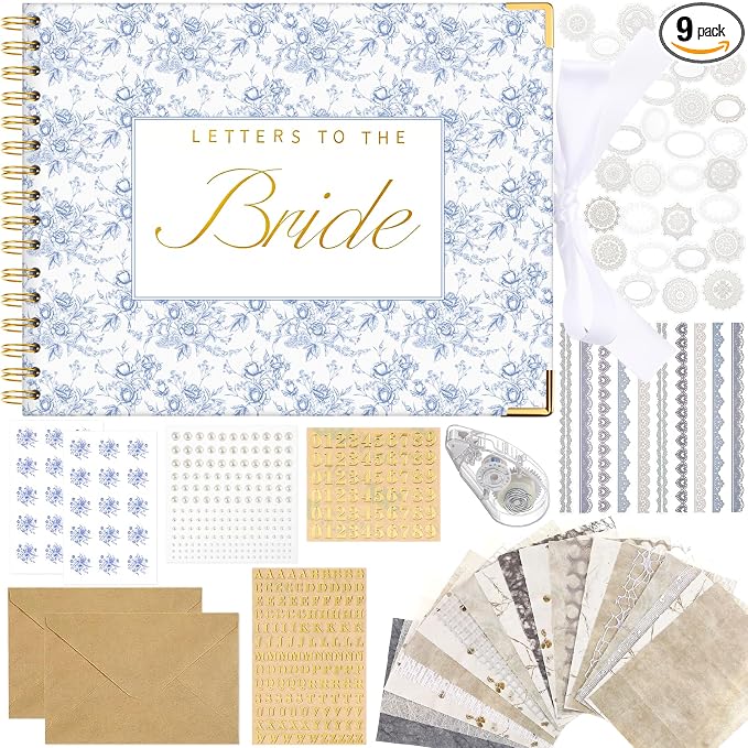Humyoun Letters to Bride Scrapbook,10.5 X 8.25 Inch,Floral,Blue