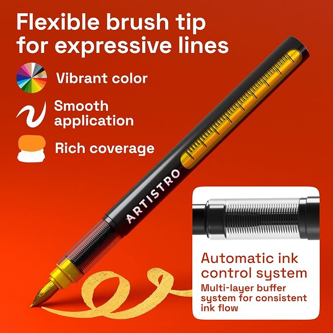 ARTISTRO Gold Acrylic Paint Markers - Brush Tip - Set of 2