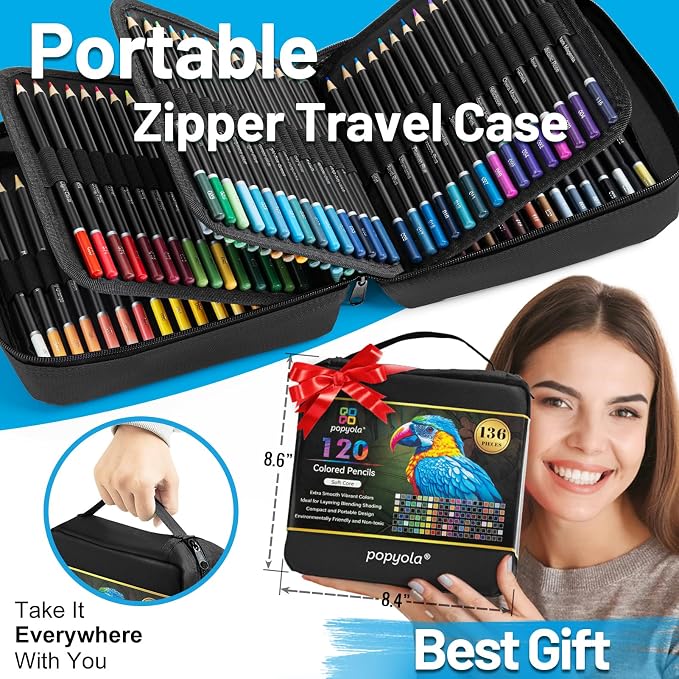 136 PCS Colored Pencils Set for Adult Coloring Books, 120 Colored Pencils | with Sketchbook, Coloring Book, Sharpener, Tutorial, Color Chart, Soft Core Oil-Based, Ideal for Drawing Blending Shading