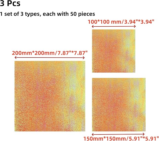 150 Sheets Origami Paper, Square Glitter Cardstock Shiny Laser Paper, Cute Romantic Craft Supplies for Handicrafts Craft Party Decor, 3 Types x 50 Sheets (7.87", 5.91", 3.94")