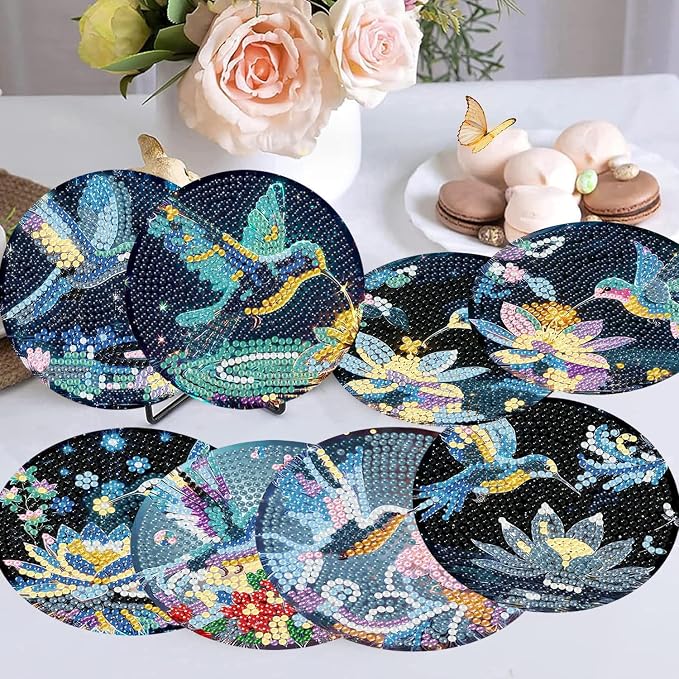 8 Pcs Diamond Art Coasters Kits, Hummingbird Diamond Painting Coasters Kits