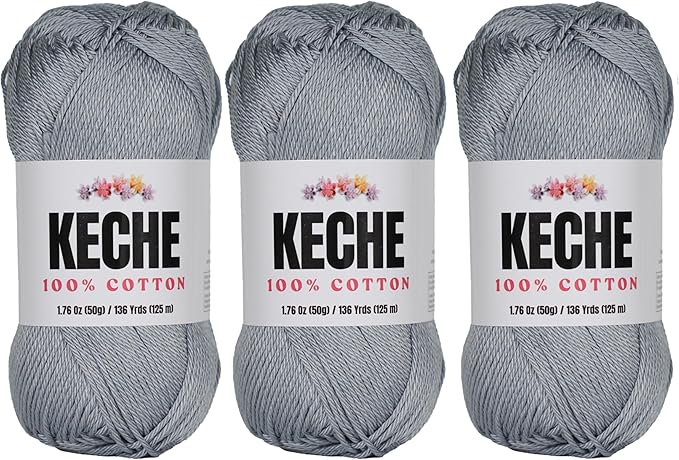 Cotton Yarn - 100% Cotton Yarn for Crocheting and Knitting, Mercerized Cotton Amigurumi Yarn Fine-Sport 2 1.76 oz (50g) / 136 Yrds (125 m) 3 Skeins - Grey