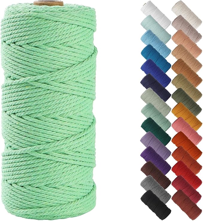 NOANTA Aqua Green Macrame Cord 3mm x 109yards, Cotton Rope Macrame Yarn | Macrame Rope Supplies, 3 Strand Twisted Cotton Yarn String, Cotton Cord for Wall Hanging, Plant Hangers, Crafts, Knitting