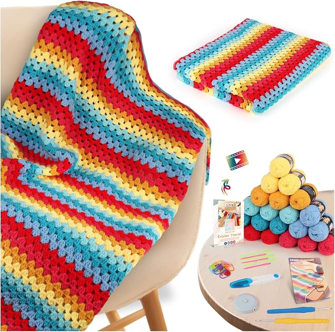 Aeelike Blanket Crochet Kit for Beginners,Rainbow Gradient Blanket