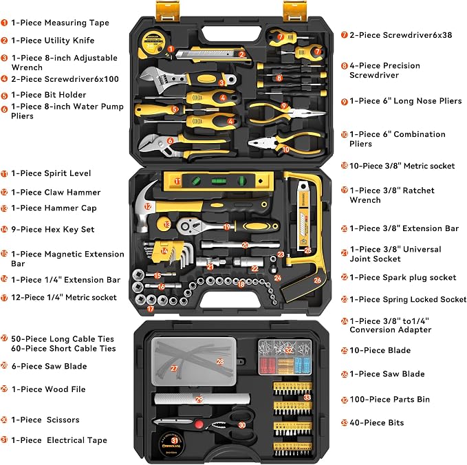 328 Piece Tool Kit for Home,Hand Repair Tool Set,Toolbox Storage Case with Drawer,General Household/Auto Tool Kit,Perfect for Homeowner, DIY, Handyman