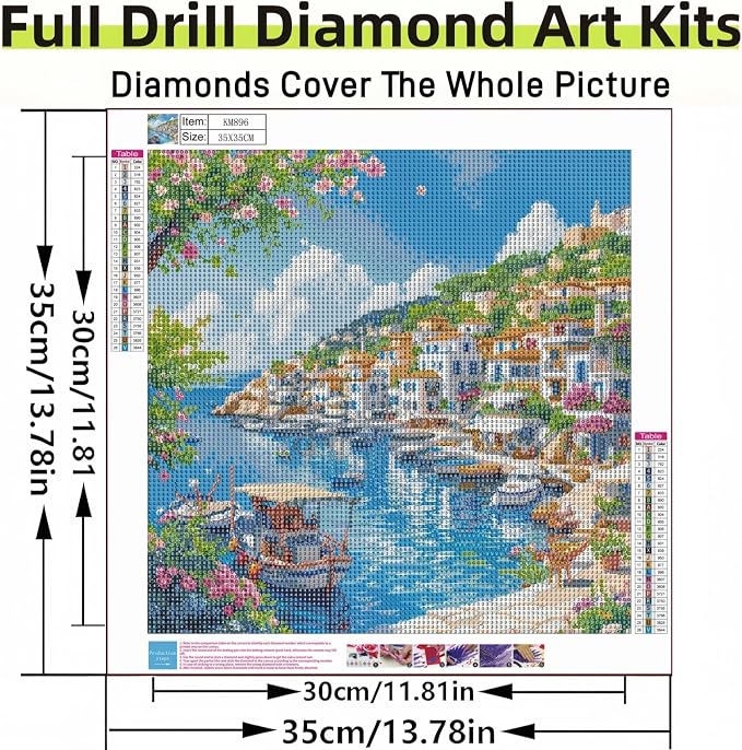 Seaside Town 5D DIY Diamond Painting Kits, Diamond Art Kits for Beginners | Full Drill Diamond Painting for Adults Gem Art Kits for Home Wall Decor13.78 x13.78 Inch