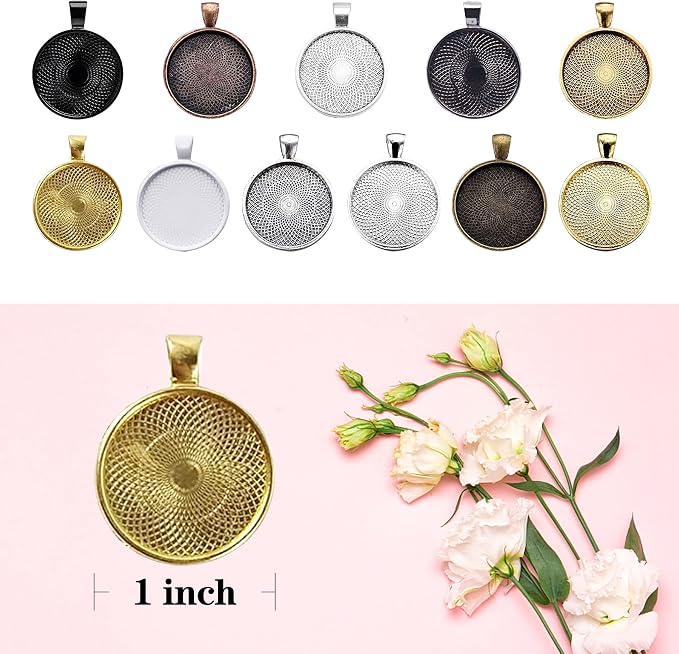 110Pcs Pendant Trays, Round Tray Set, Alloy Tray Charms Bulk, Bezel Pendant Trays for Homemade Jewelry and Necklaces, DIY Crafts, Resin Art, Paint Pour Skins, Costume Jewelry