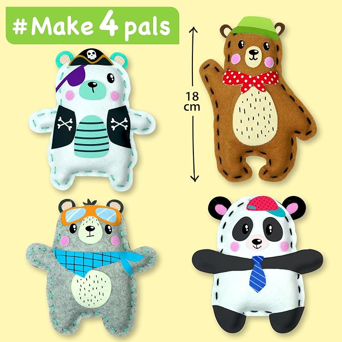 EZCRA Bear Sewing Kit for Kids Ages 4-8 - 4 Beginner Felt Projects