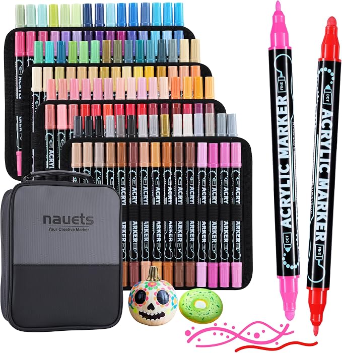 120 Colors Precision Dual Tip Acrylic Paint Markers Pens - Dot & Fine | Works on Rock, Wood, Fabric, Canvas, Glass, Scrapbook, Paper, Ceramic, Egg, DIY Craft Art Gift - Classroom & School Supplies