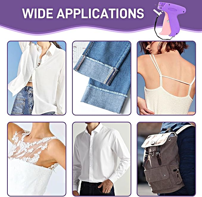 Stitch Gun for Clothes， Handheld Stitch Gun Quick Clothing Fixer，Sewing Kit Includes 1,000 Black Fasteners & 1,000 White Fasteners & 6 Needles (Purple)