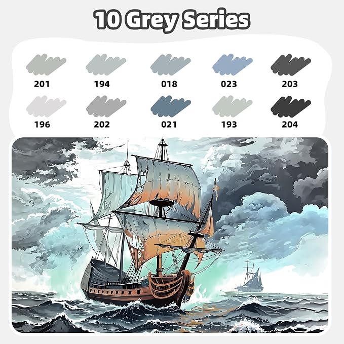 LIULIUCAI 10 Gray Dual Markers, Fine & Brush Tip Pen for Adult Coloring