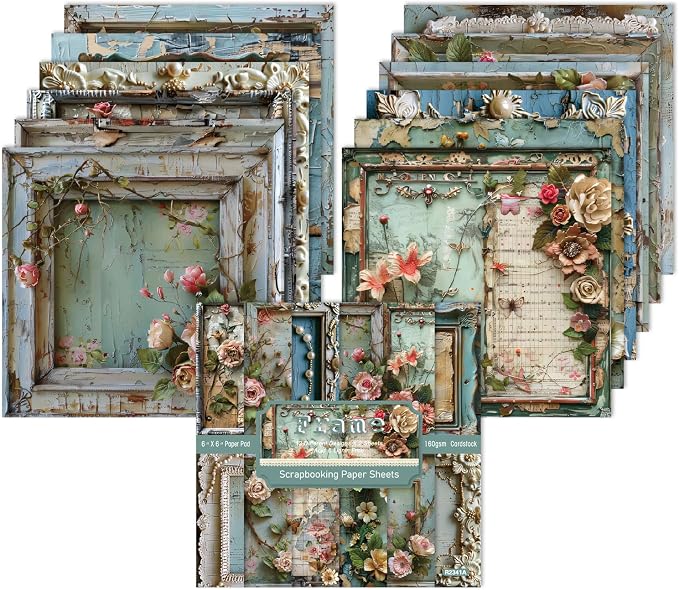 6 x 6 In Scrapbook Paper Pad Cardstock,24 Sheets Garden Pattern Design Floral Decorative Decoupage for Photo Album Card Making Folded Supplies Gift Wrapping Junk Journals DIY Crafts