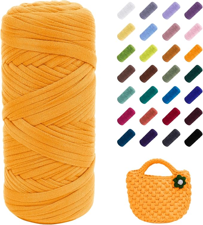 JeogYong T-Shirt Yarn, 200g/196ft Elastic Fabric Cloth Knitting T Shirt Yarn, Orange Thick Crochet Fabric Ribbon for Crocheting Bags/Baskets/Rugs, Home Decor, DIY Crafts