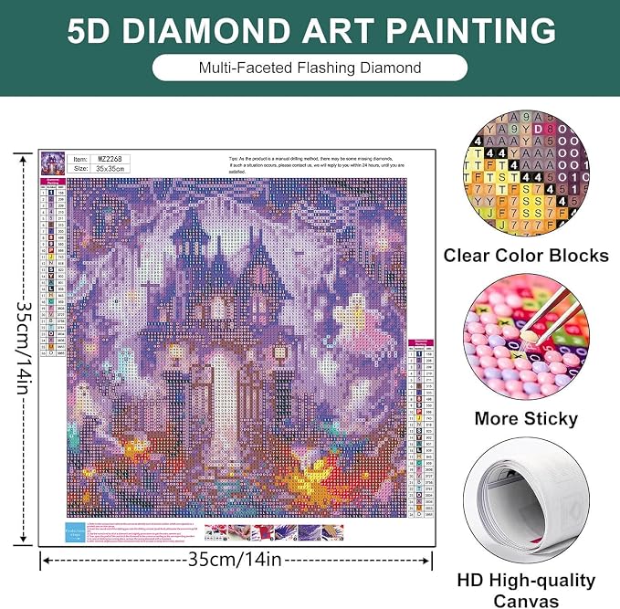 mrpwnle Diamond Art Kits for Adults, Halloween Diamond Painting Kits | Halloween Castle Diamond Art Painting Kits for Adults, 5D Round Full Drill Gem Art Diamond Dots Kits, Home Decor 13.8x13.8 in