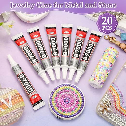 B7000 Glue Clear with Precision Tip for Rhinestones, 20 Pcs 15 mL/0.5 fl oz | Strong Adhesive Jewelry Bead Gem Glue, Quick Dry Bedazzling Glue for Jewelry Making Repair Fabric Clothes Shoes DIY Crafts
