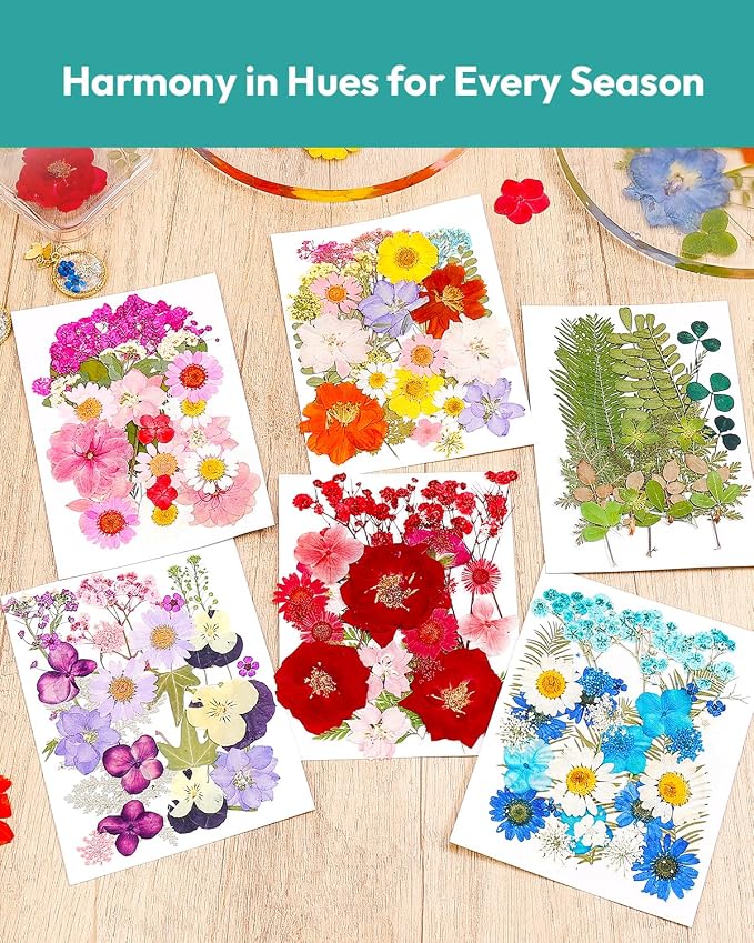 Dried Flowers, Resiners 174Pcs Pressed Flowers for Craft Colorful Real Natural Dried Flowers Dry Leaves Kit for DIY Making Crafts Resin Soap Candle Scrapbook Supplies Card Making Jewelry