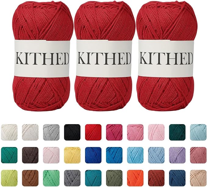 Cotton Yarn，50% Cotton 50% Polyester-10.5oz，526yard，3 Pack ，Soft Yarn for Crocheting and Knitting (05 Red)