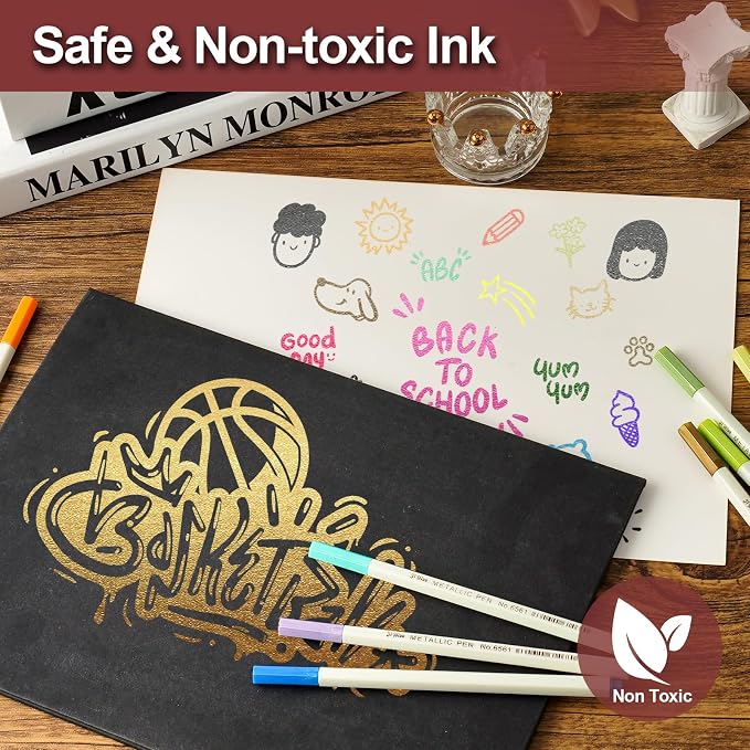 YITHINC Metallic Markers, 30 Fine Point Scrapbook Pens for Black Paper