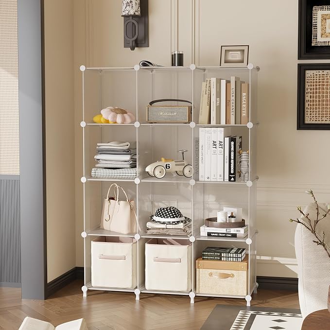 AWTATOS Closet Organizers, 12 Cube Storage Organizer, Transparent Twill