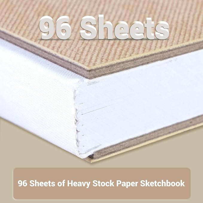 Hardcover Sketch Book, 8.3x8.3, 96 Sheets, Sketchbook for Drawing, Brown | Ideal Gift For Kids Adults,200GSM Watercolor Heavyweight Lay-Flat Art Journal,Drawing pad for Adults
