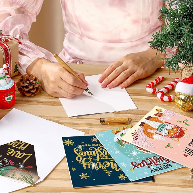 Saillong 24 Pack Christmas Diamond Painting Greeting Cards with Envelopes