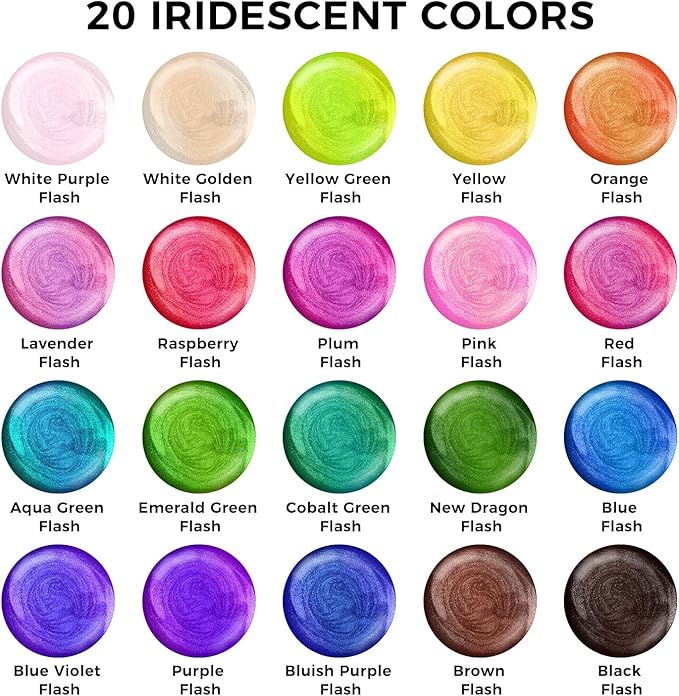 ARTME Iridescent Acrylic Paint Set, 20 Chameleon Colors in 8.45 oz/250ml Bottles, Large Bulk Color-shifting Acrylic Paint Perfect for Artists, Beginners on Canvas, Rocks, Wood, Fabric with Paint Knife