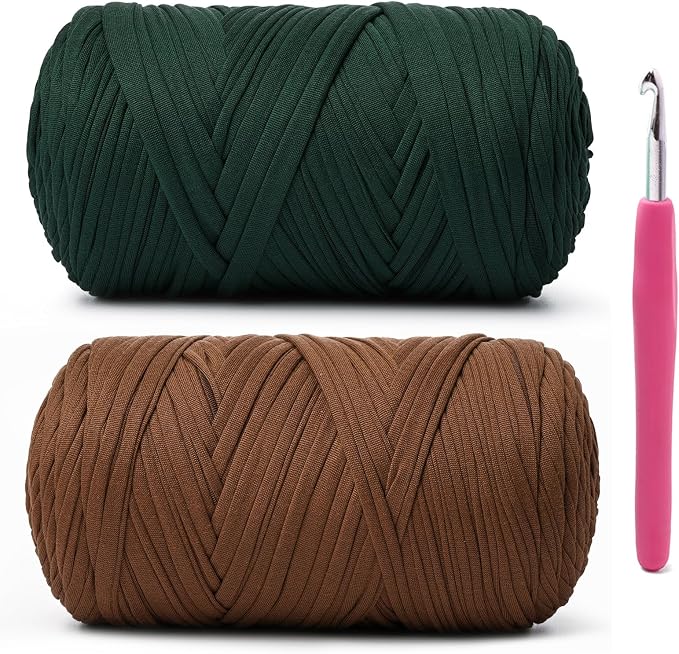 2 Pack Soft Tshirt Crochet Yarn, 800g/228yds High Elastic Hand Knitting Yarns, Thick T Shirt Yarn for Crocheting Bags, Baskets, Cushions, DIY Crafts