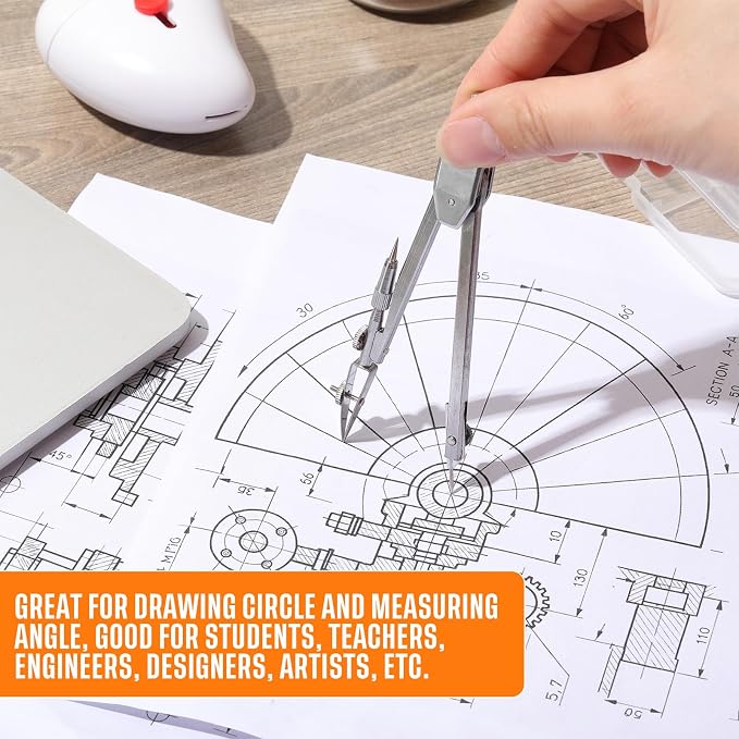 EBOOT Drawing Compass and 6 in Protractor Geometry Set, Orange | Geometry Math Set, Swing Arm Protractor Ruler Compass, Geometry Drawing Tools for Measuring Angles