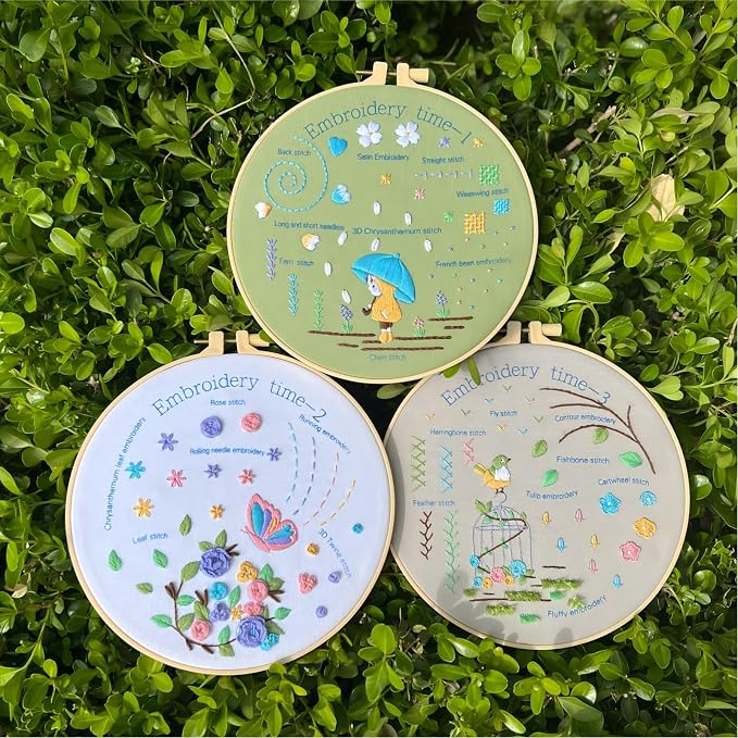 CHIYOSING Embroidery Kit for Beginners Adults, 3 Stages to Learn Over 30 Different Stitches,Includes Step-By-Step Instructions Sharp Scissors and 2 Exquisite Hairpins and Multiple Accessories